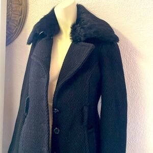 BEBE.BLACK LONG WOOL COAT